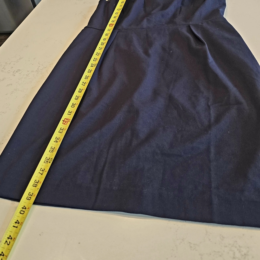 Merona Navy Blue Sheath Dress Cap Sleeve Square Neckline Pleated Dress Womens 16 - Picture 4 of 11